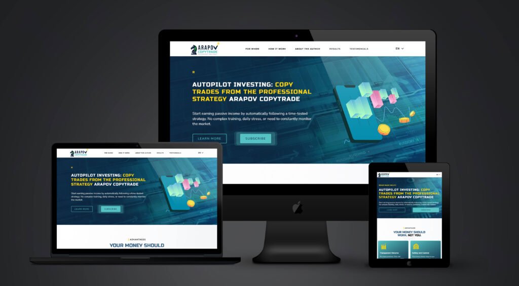 Screenshot of the Copy trading service landing page with animated storytelling — visually explaining automated trading platform features and user journey.